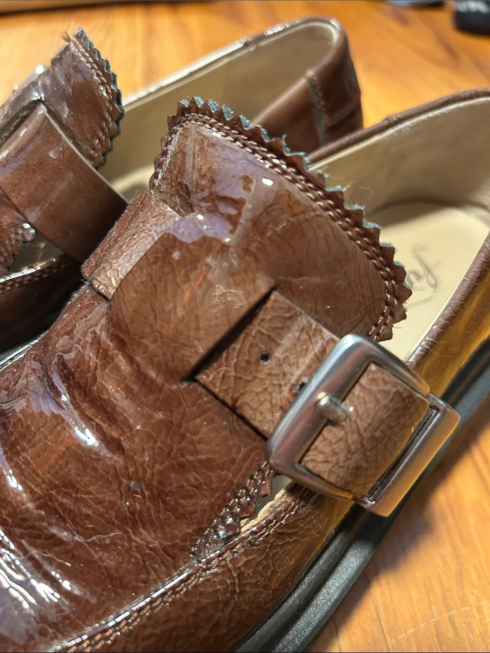 Free People Brown Leather Buckle Loafers